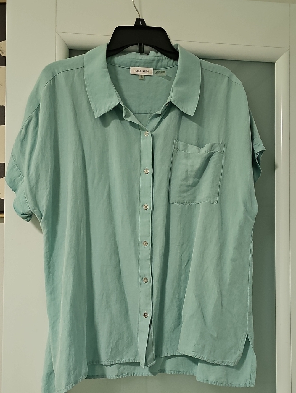 Calvin Klein Seafoam Green Short Sleeve Button-Front Shirt